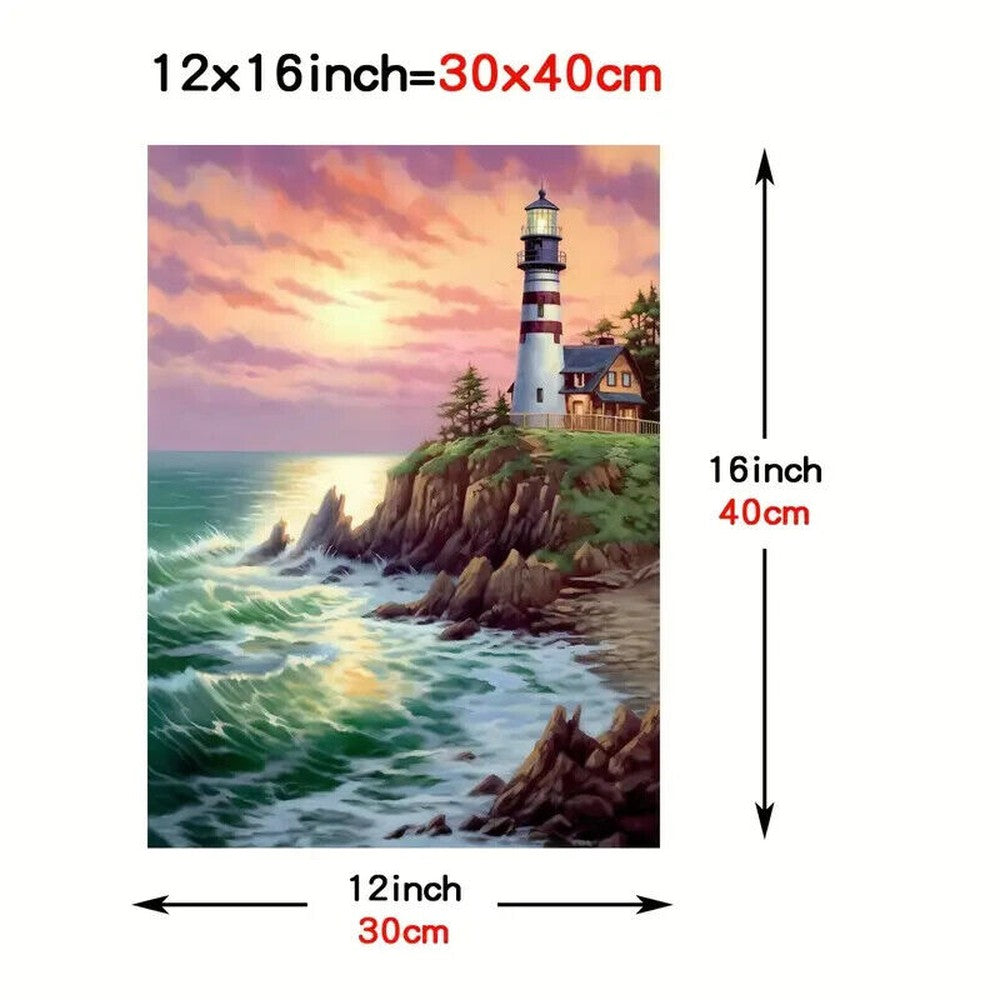 Lighthouse Overlooking The Ocean In The Sunset Canvas Print Framed 12" x 16" Home & Garden:Home Décor:Posters & Prints Style Your Walls